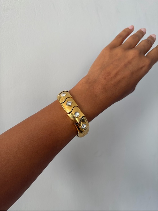 Givenchy Jewelry - 1960’s Givenchy Gold Crystal Accent Hinged Bracelet